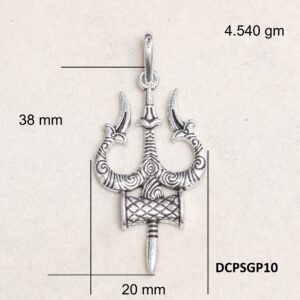 Trishul & Damru Pendant Plain 925 Silver