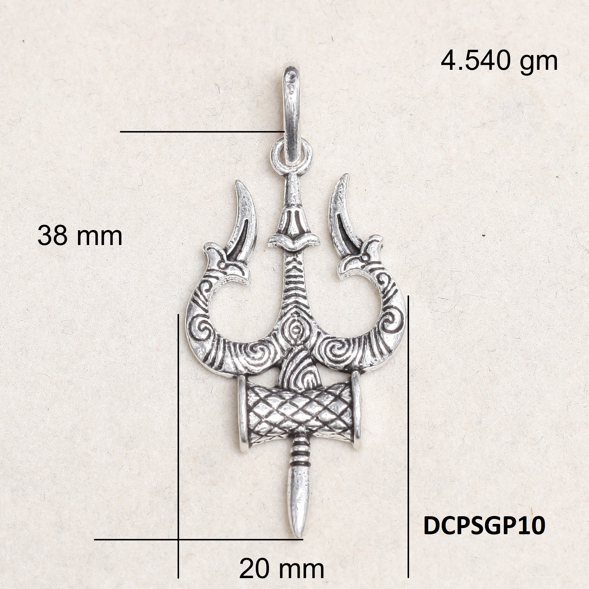 Trishul & Damru Pendant Plain 925 Silver