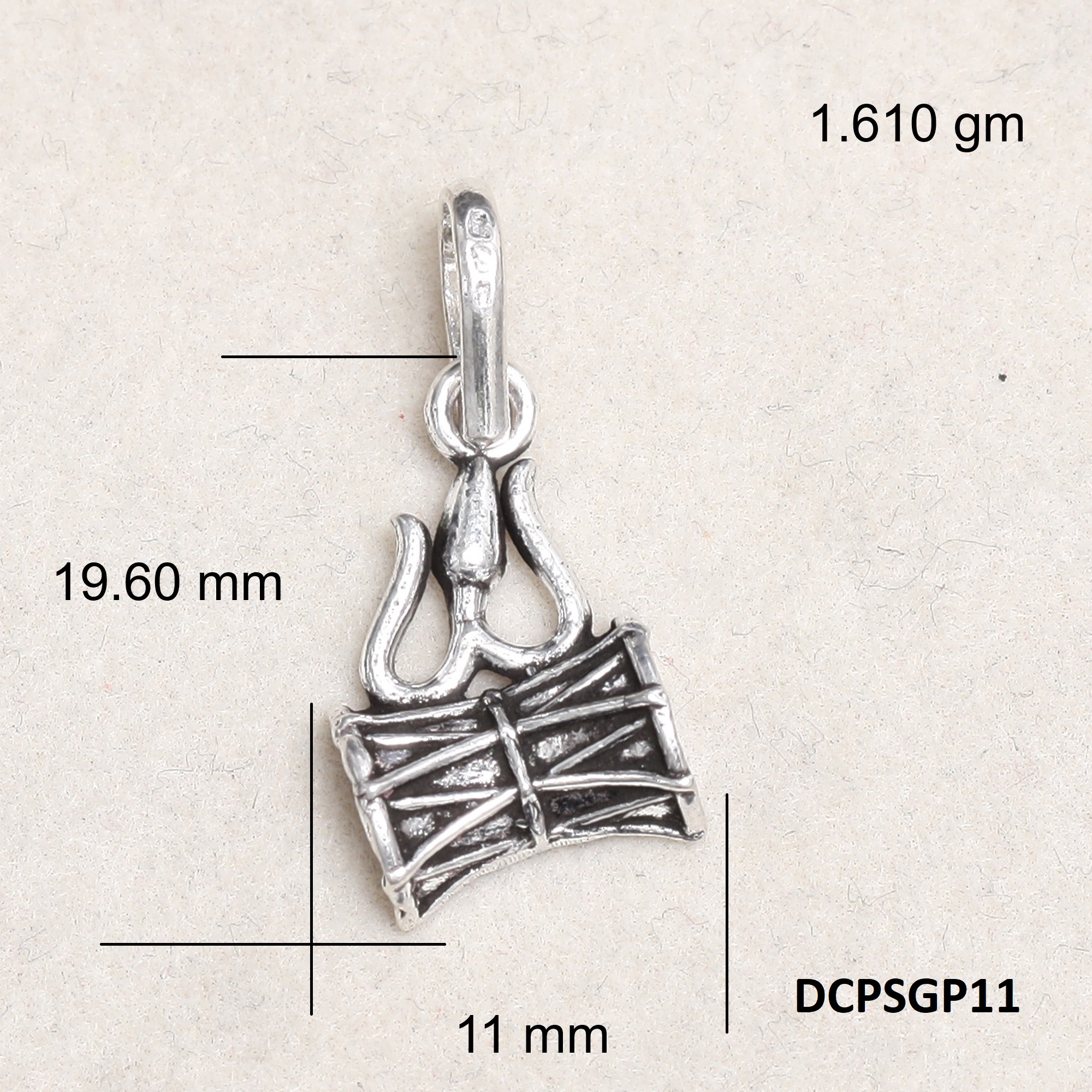 Trishul & Damru Pendant Plain 925 Silver