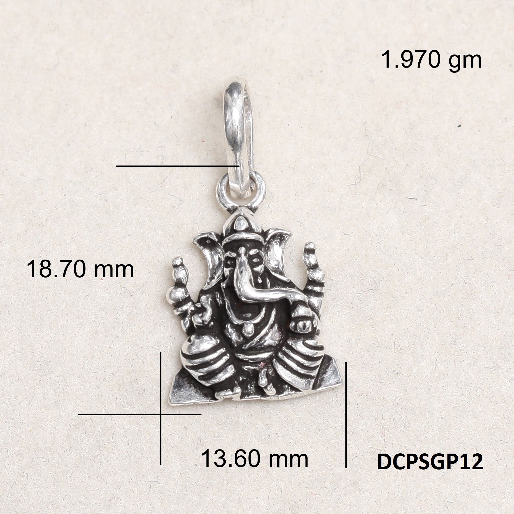 Lord Ganesh Pendant Plain 925 Silver