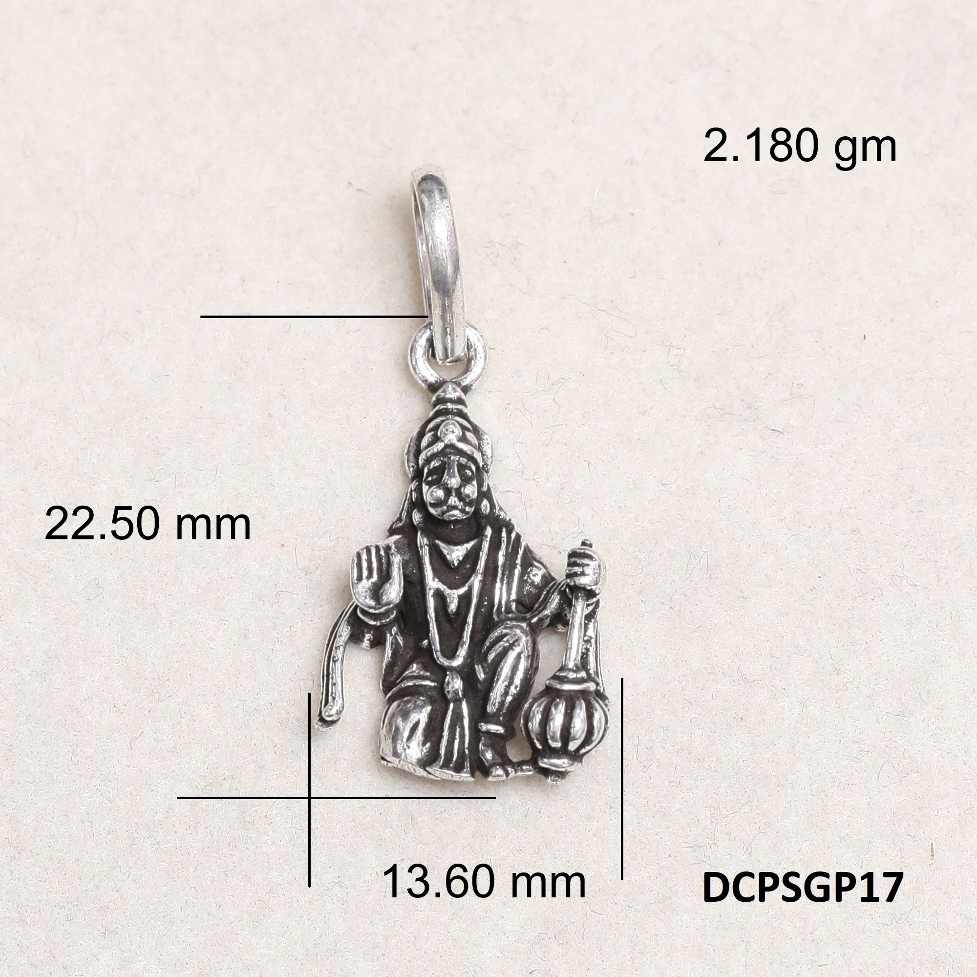 Lord Hanuman Pendant Plain 925 Silver