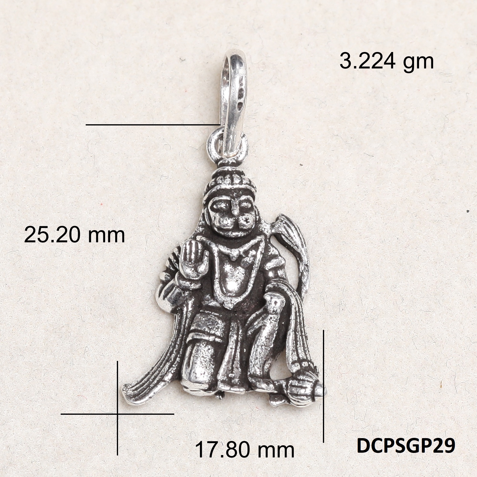 Lord Hanuman Pendant Plain 925 Silver