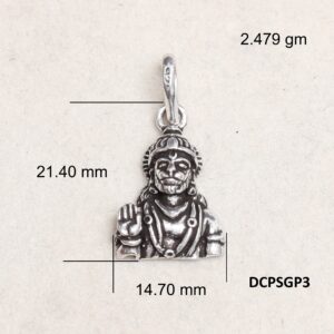 Lord Hanuman Pendant Plain 925 Silver