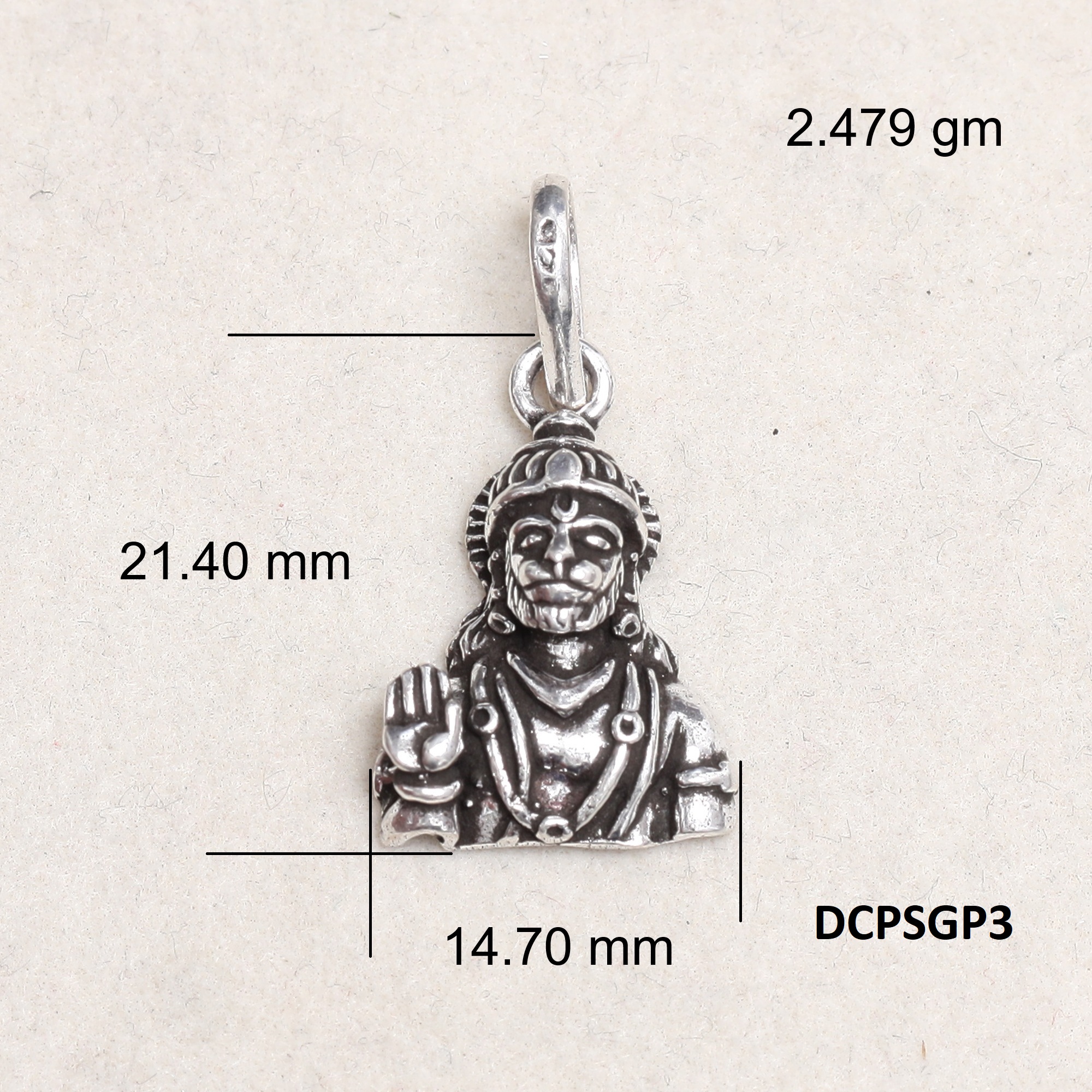 Lord Hanuman Pendant Plain 925 Silver