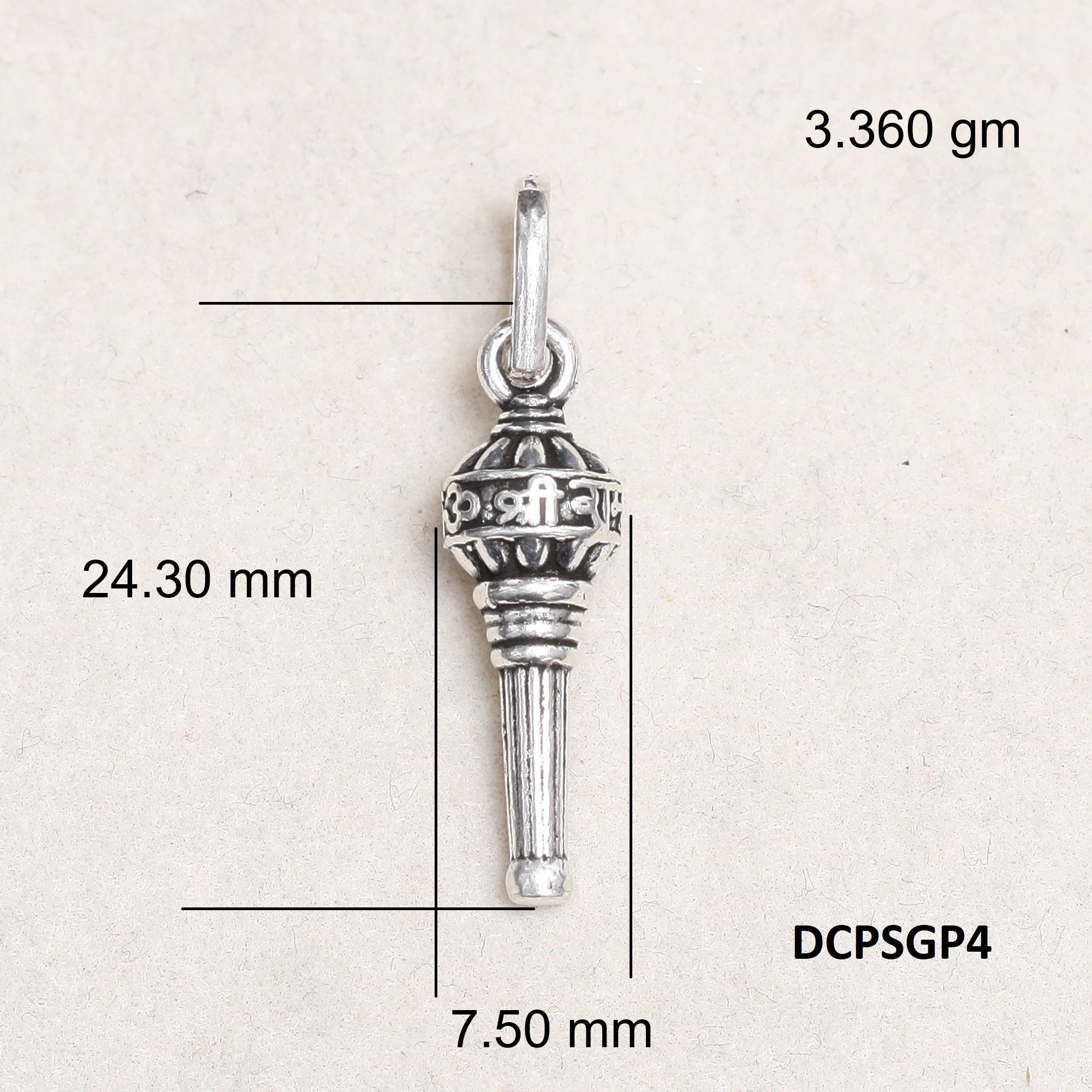 Lord Hanuman Gadha Pendant Plain 925 Silver