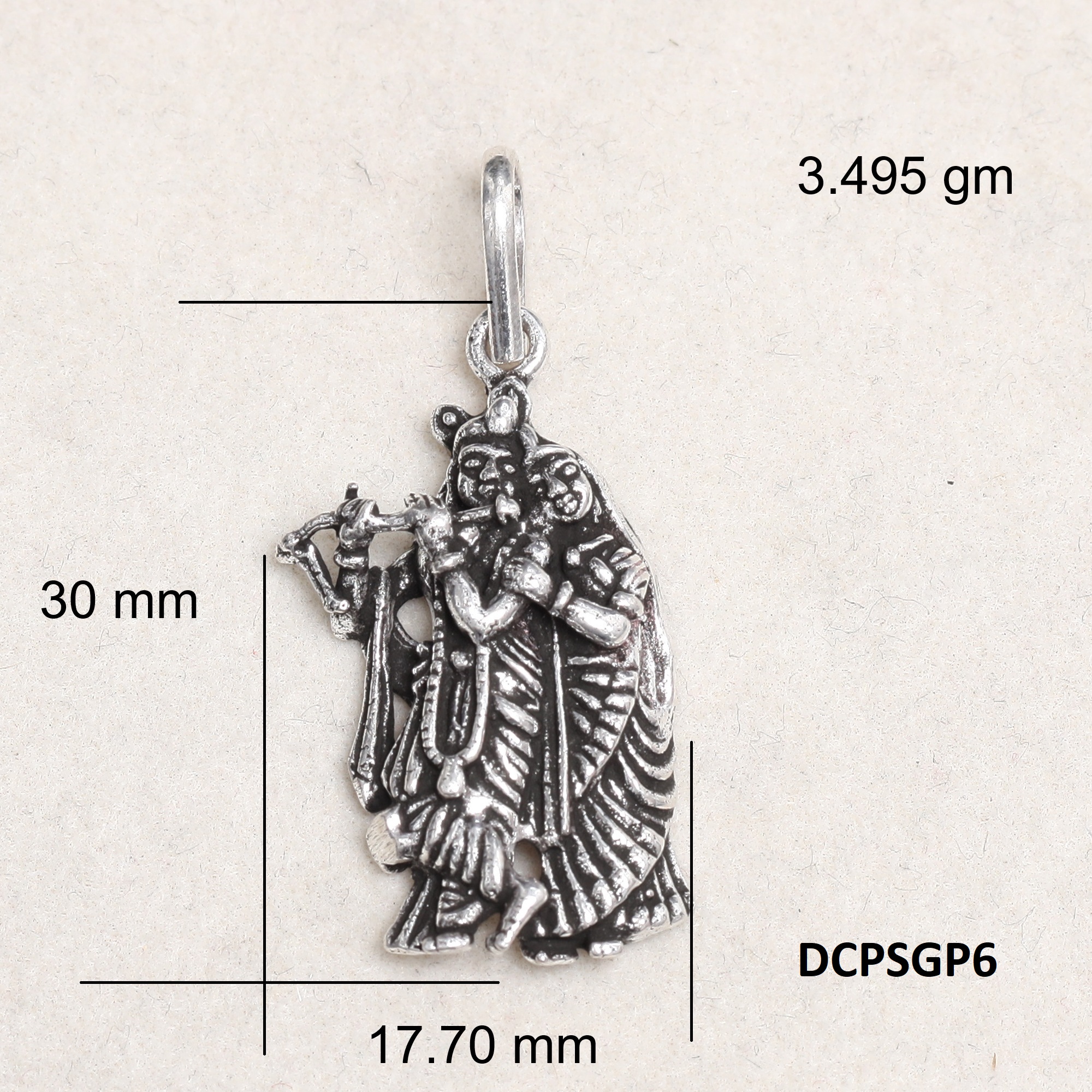 Radha Krishna Pendant Plain 925 Silver