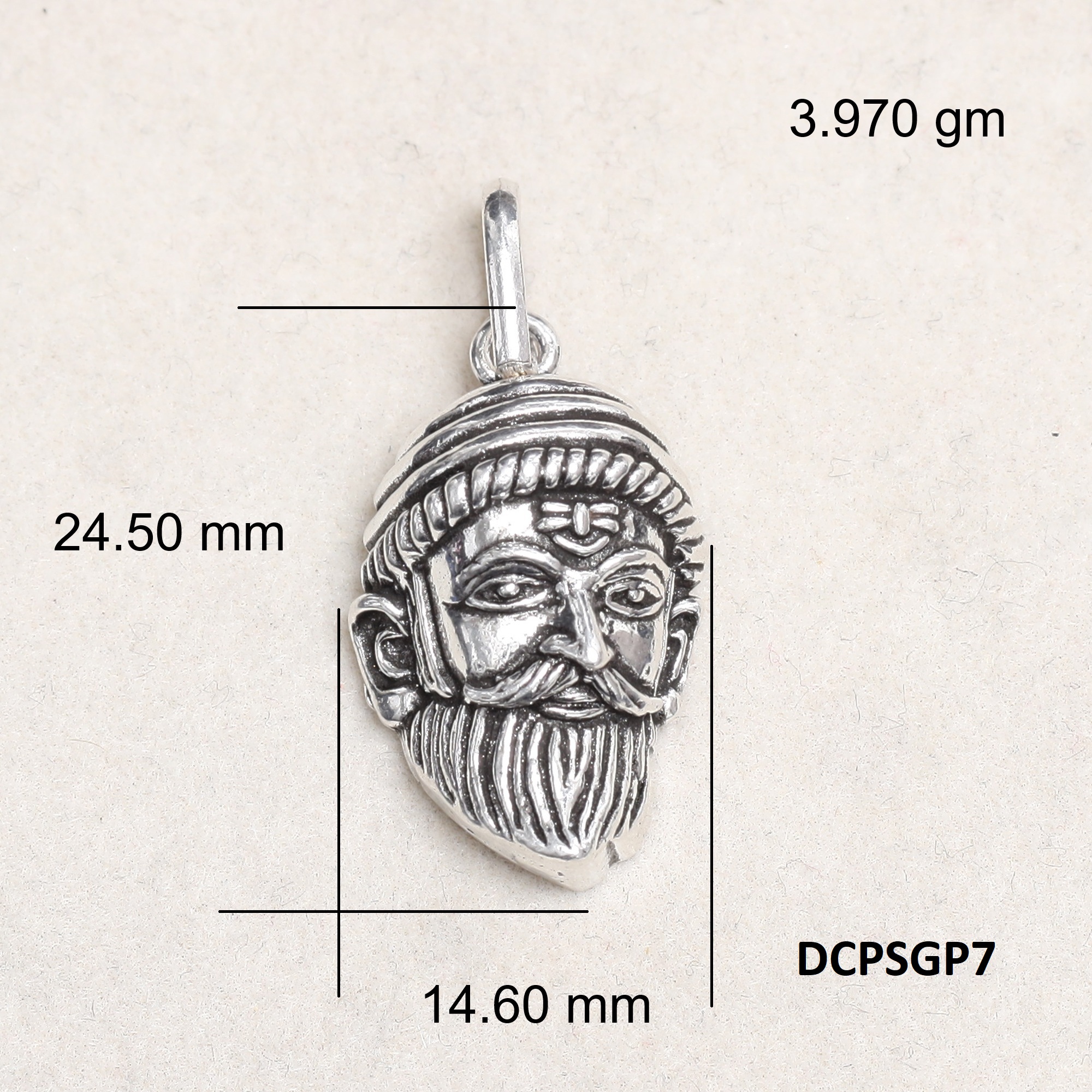 Great Shivaji Pendant Plain 925 Silver