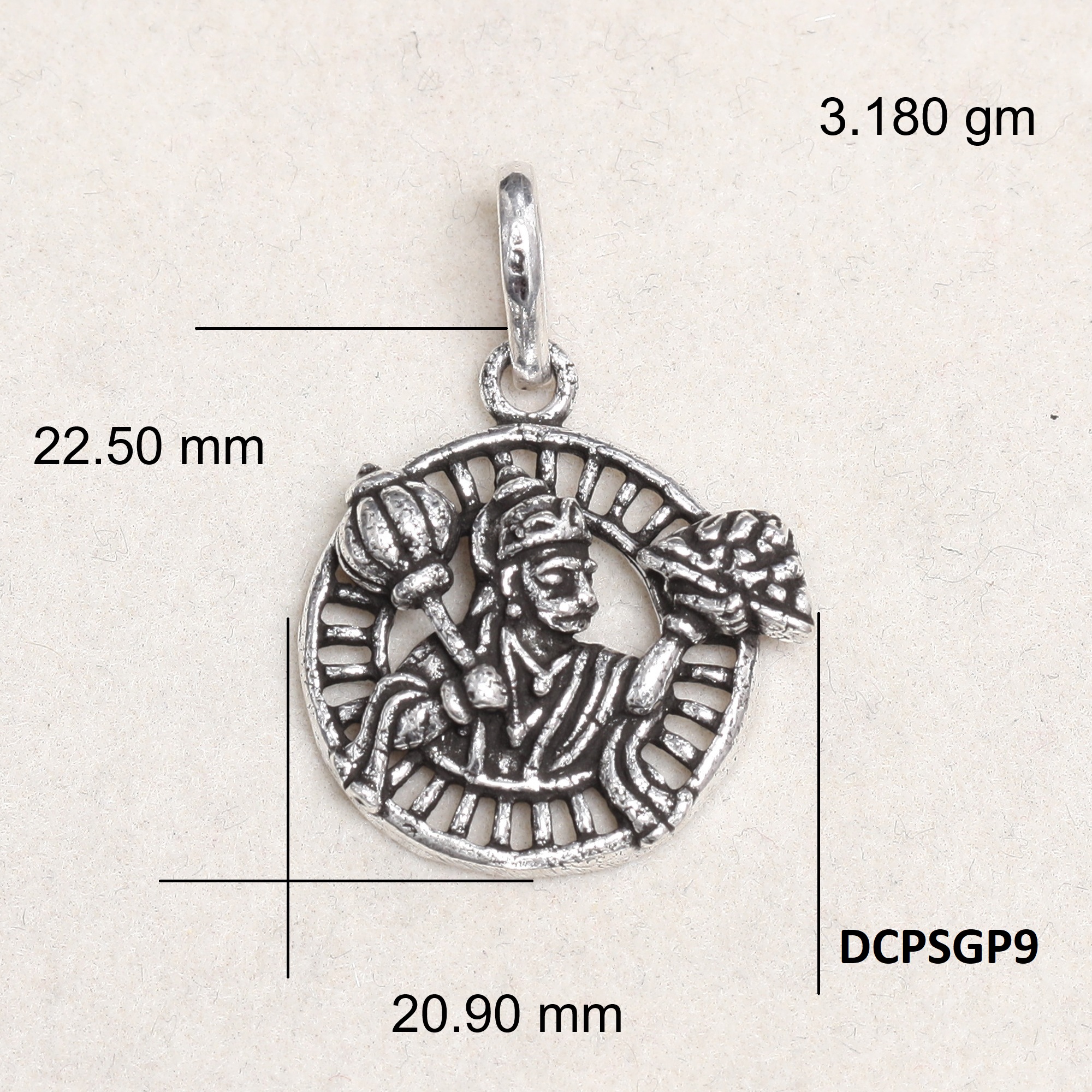Lord Hanuman Pendant Plain 925 Silver