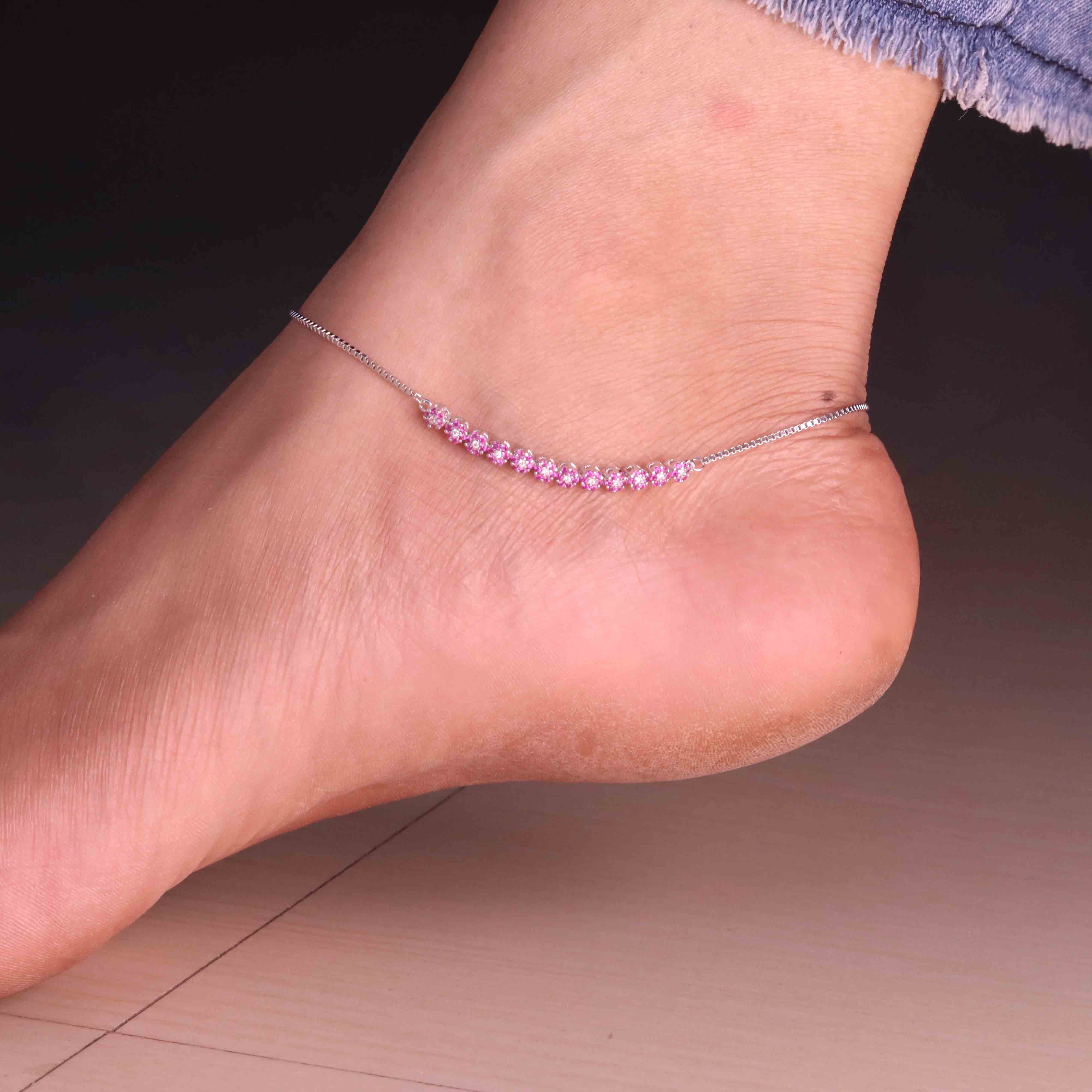 Sleek Stone Silver Payal for Women