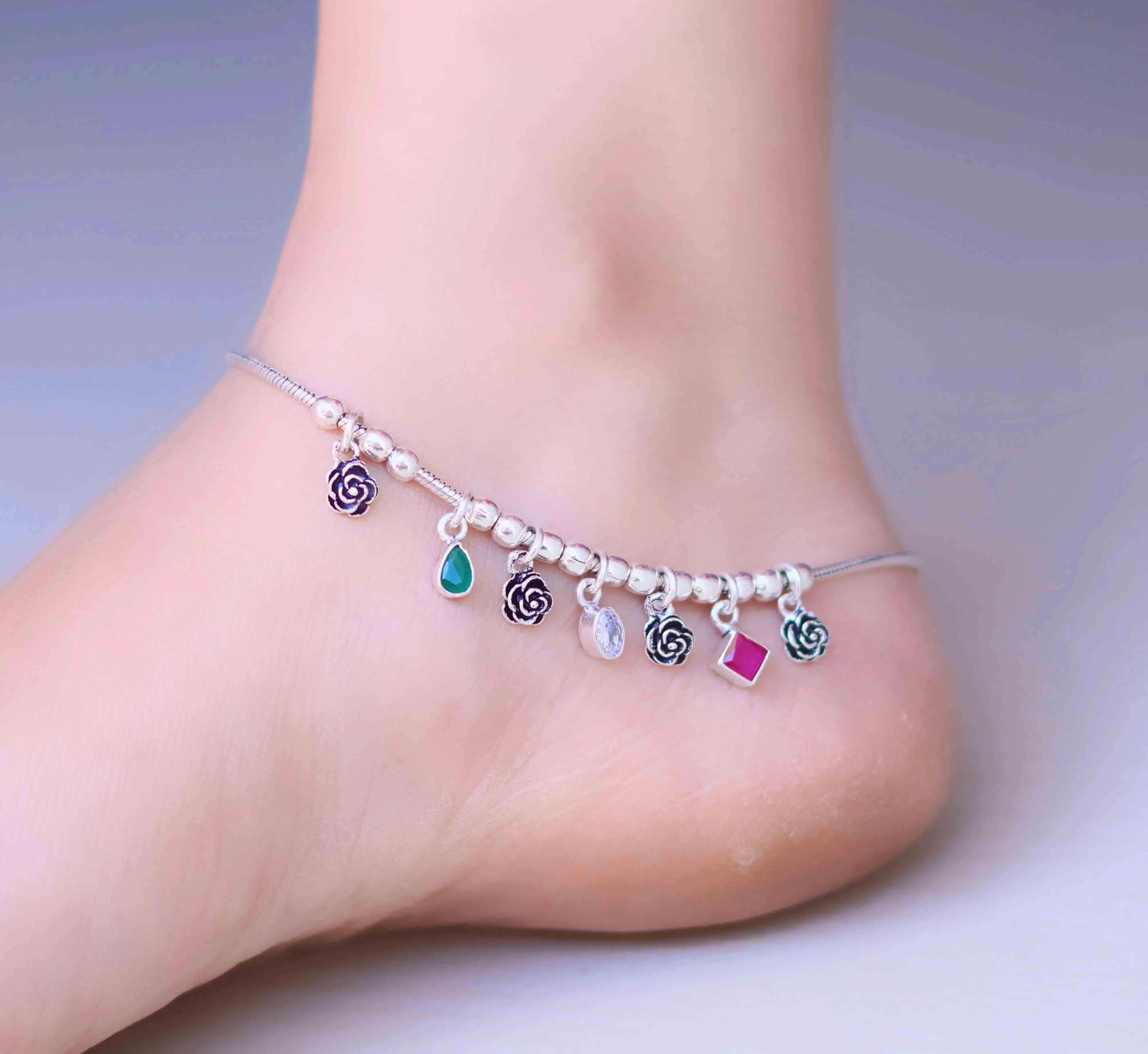 Oxidised Hanging Flower with Stone Payal