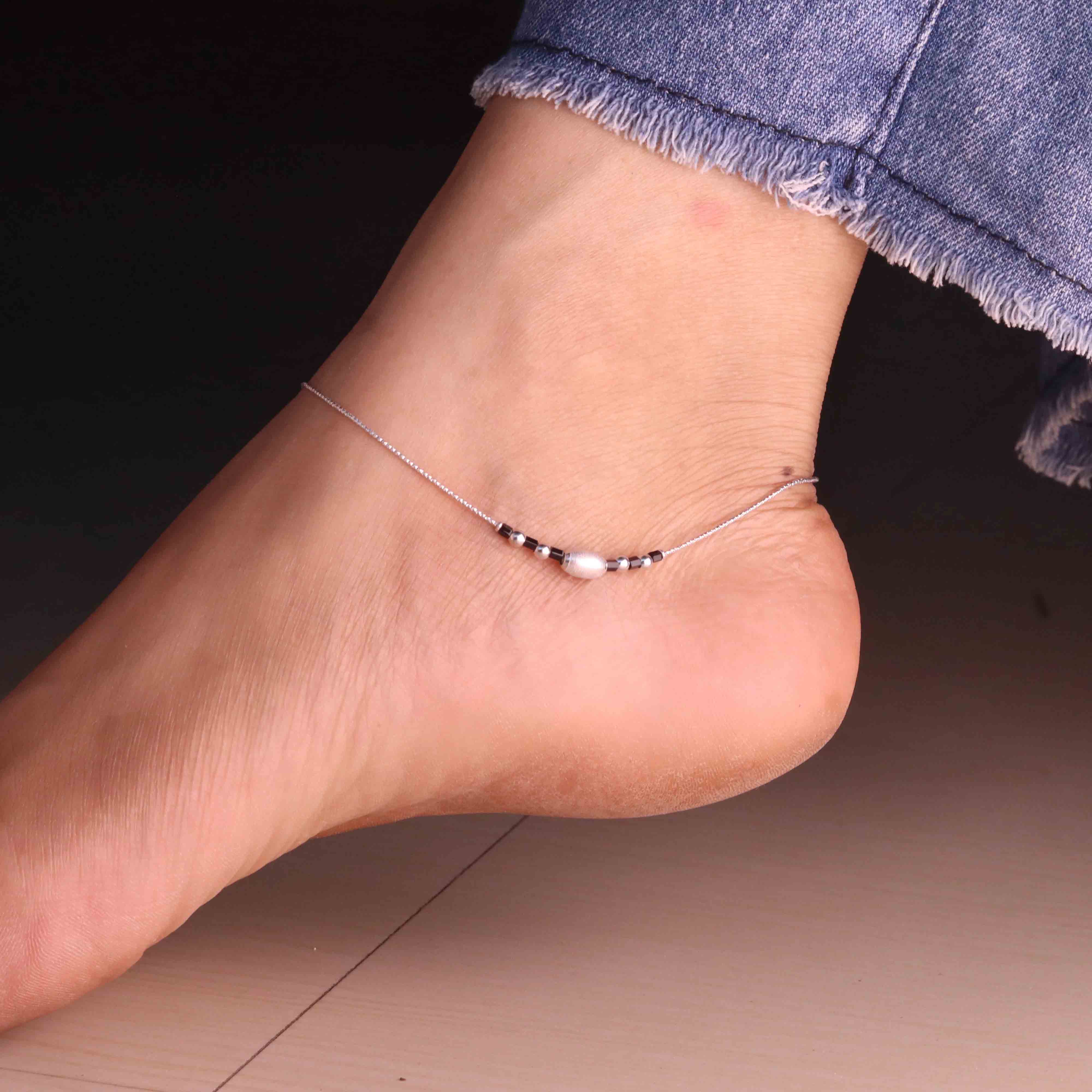 Chic Silver Payal with Beads for Women