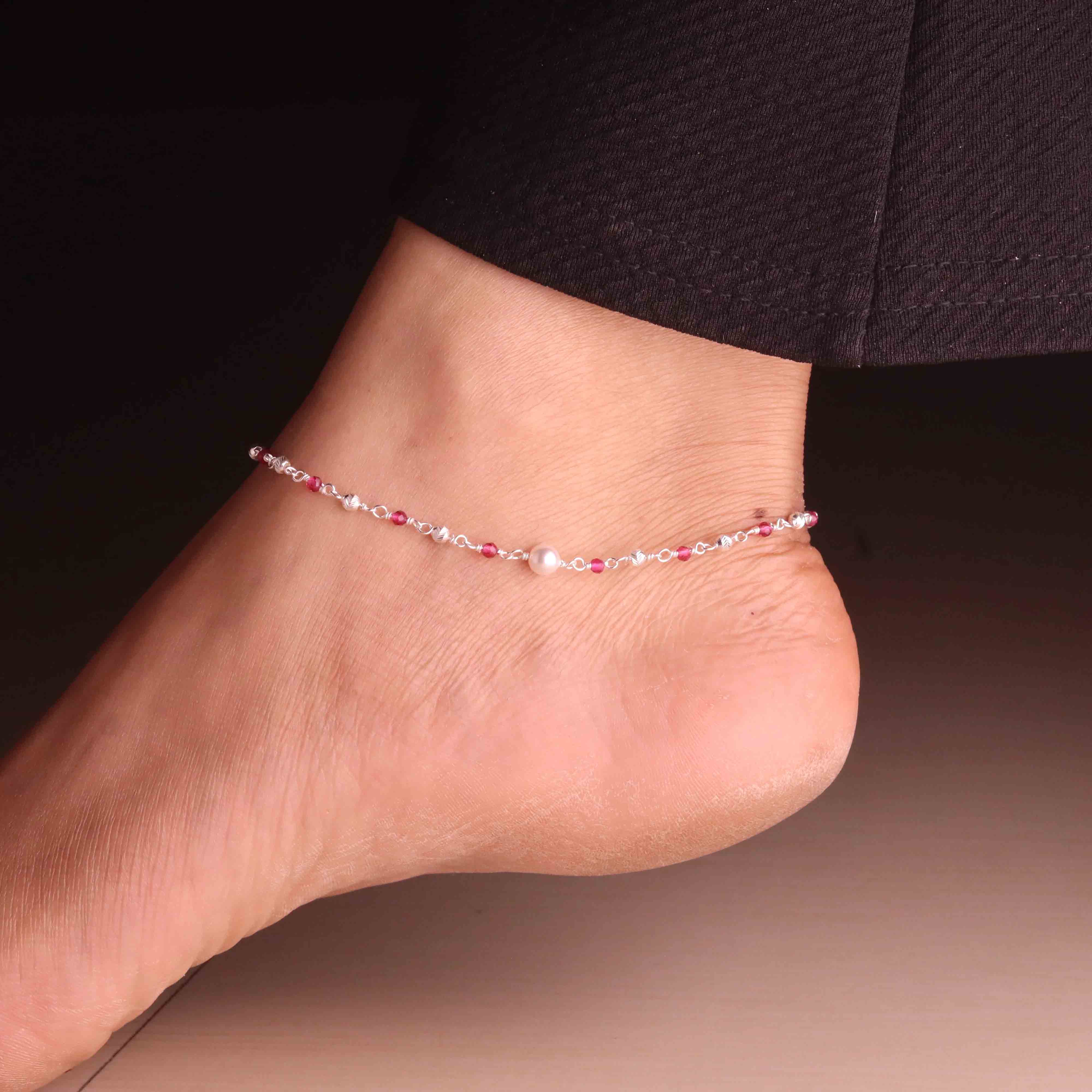 Pearl Beaded Delight Silver Payal for Women