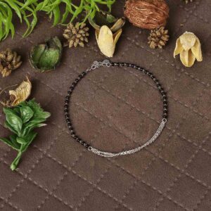 Black Beads Silver Chain Payal