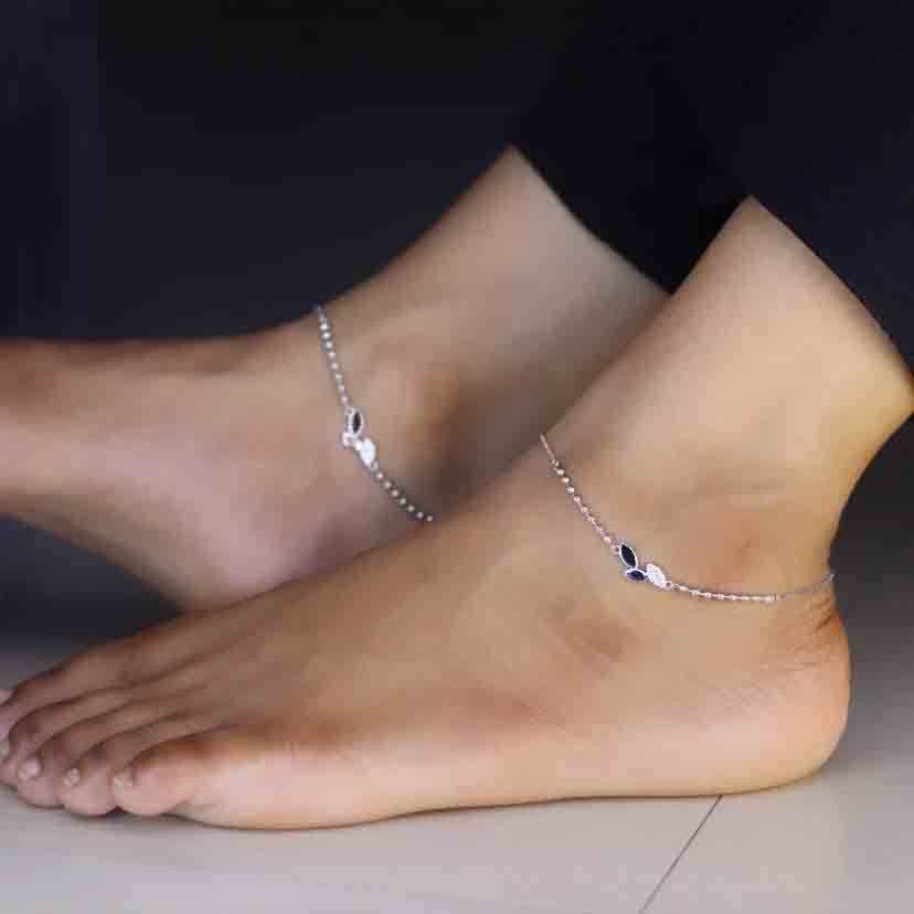 Leafy Serenity Silver Payal - Image 2