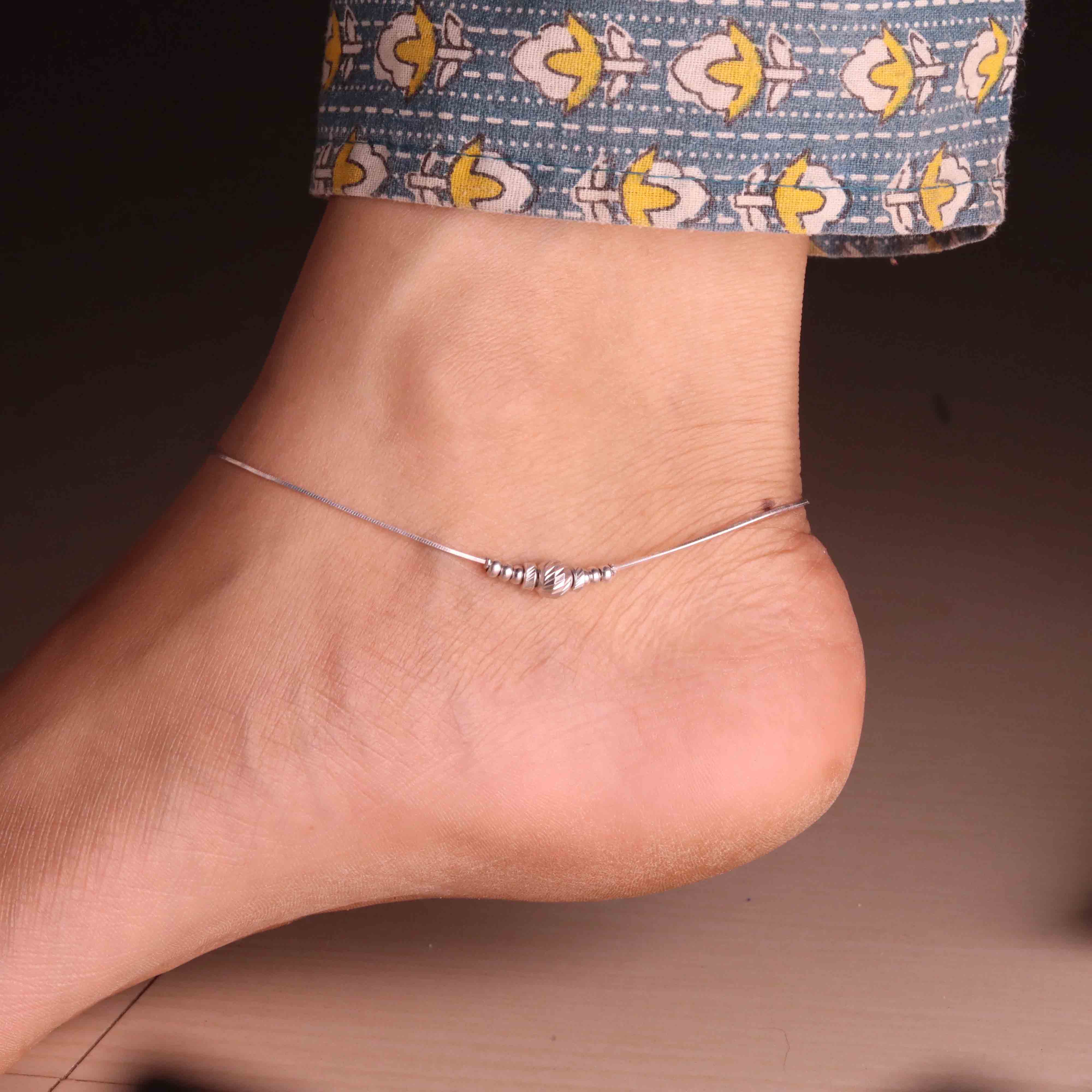 Silver Beaded Payal for Women