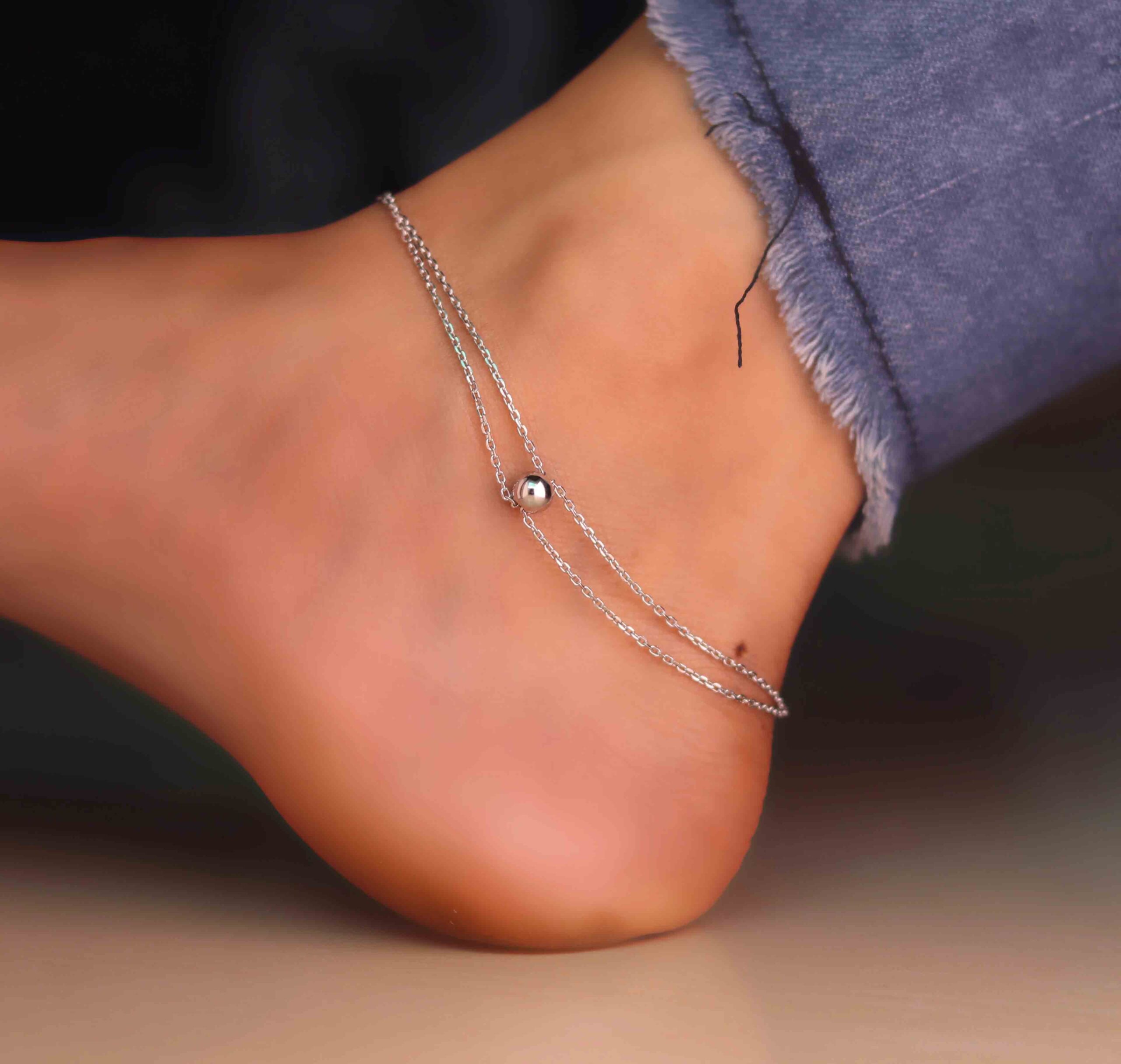 Sleek Double Layer Silver Ball Payal for Women - Image 2