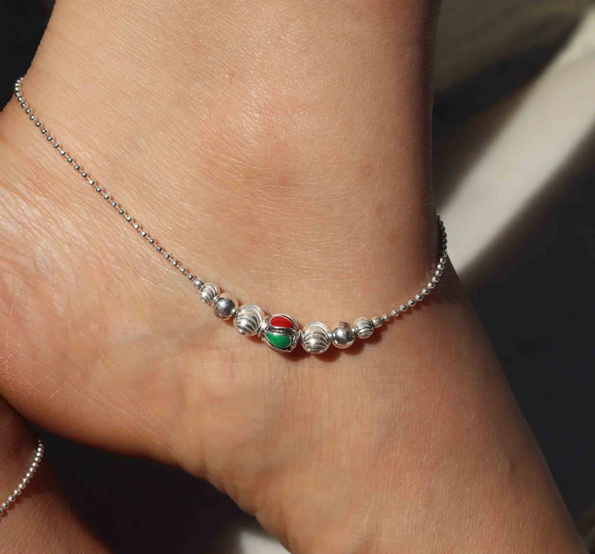 Silver Multi Beads Payal