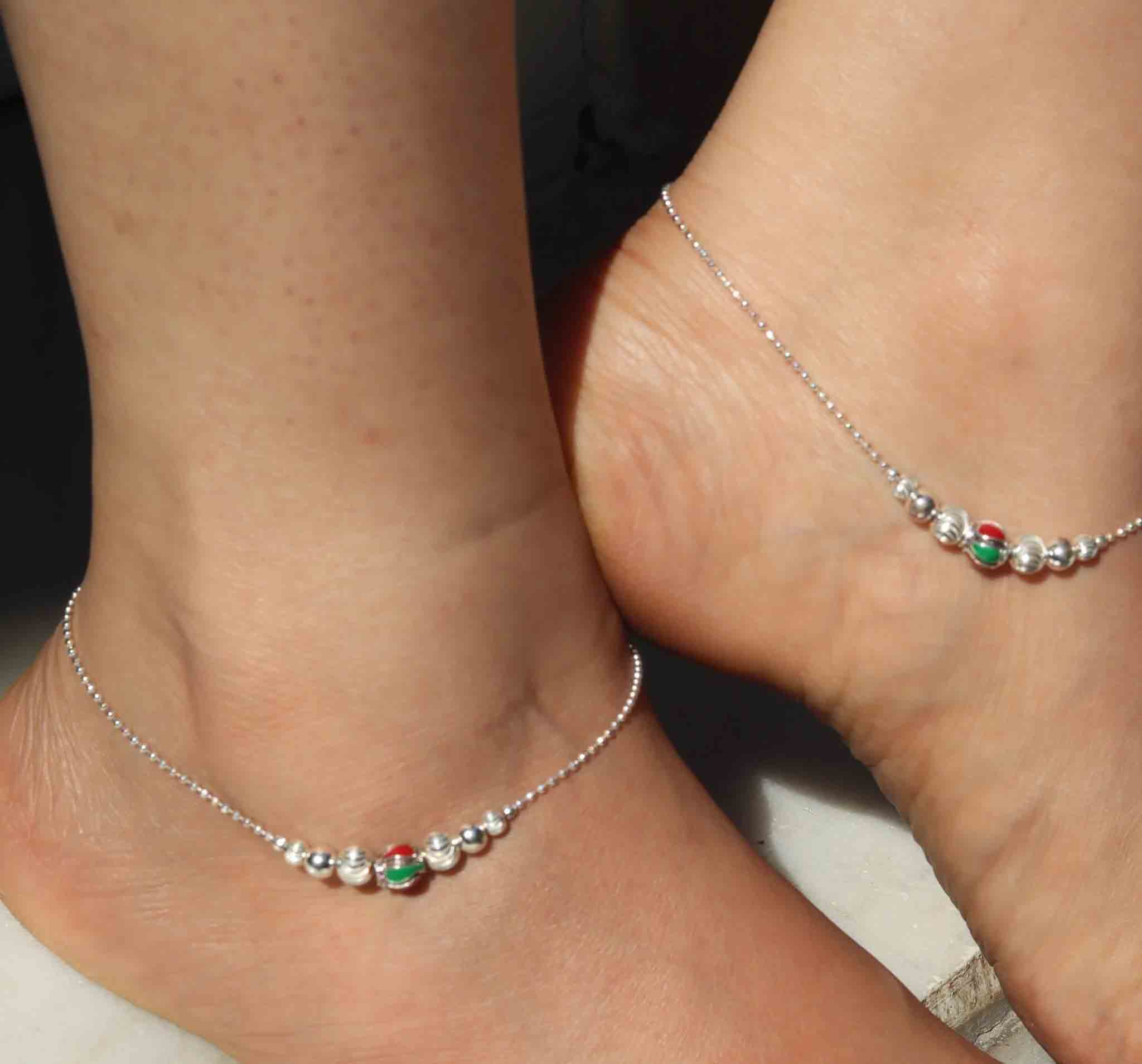 Silver Multi Beads Payal - Image 2