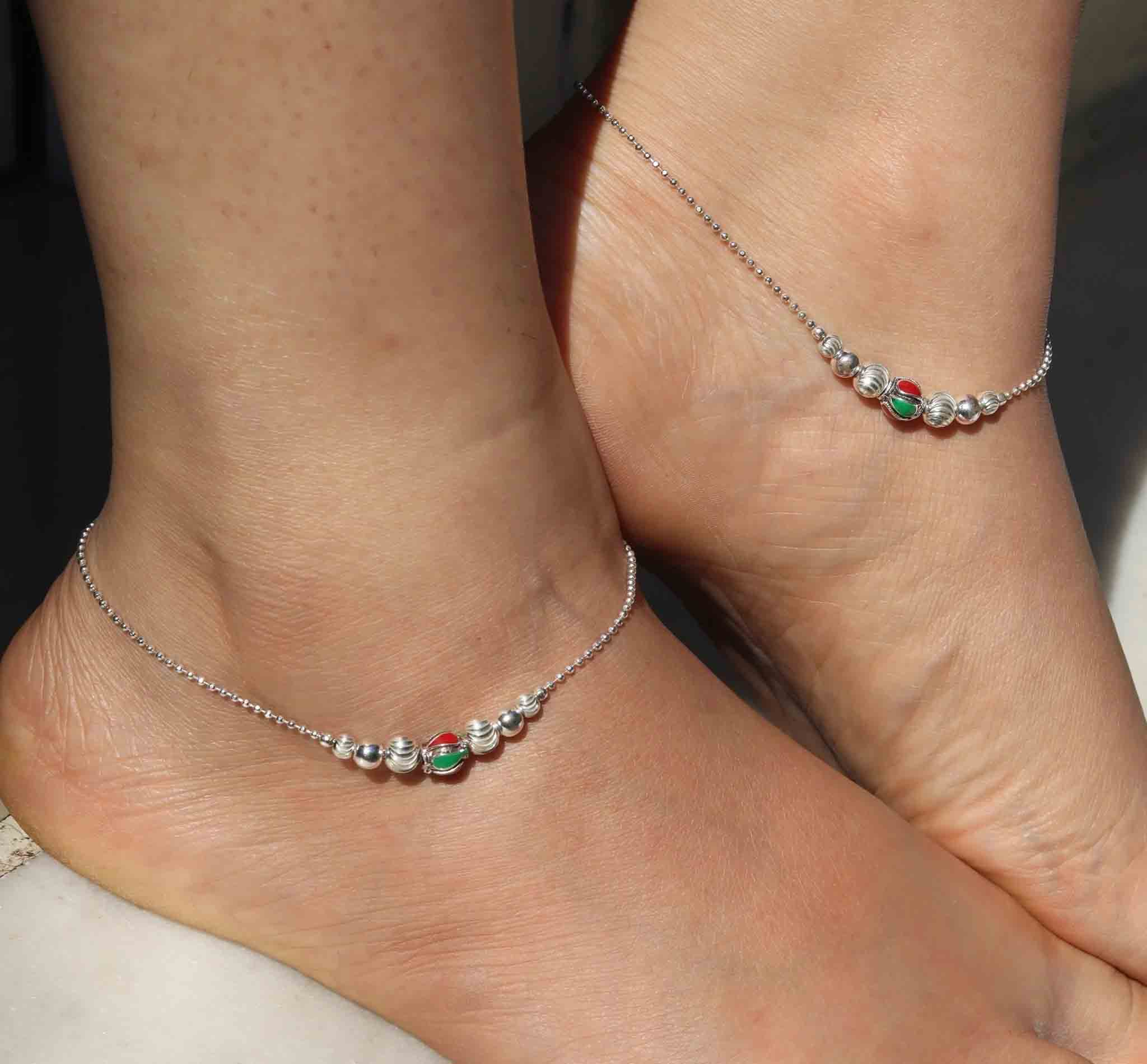 Silver Multi Beads Payal - Image 3