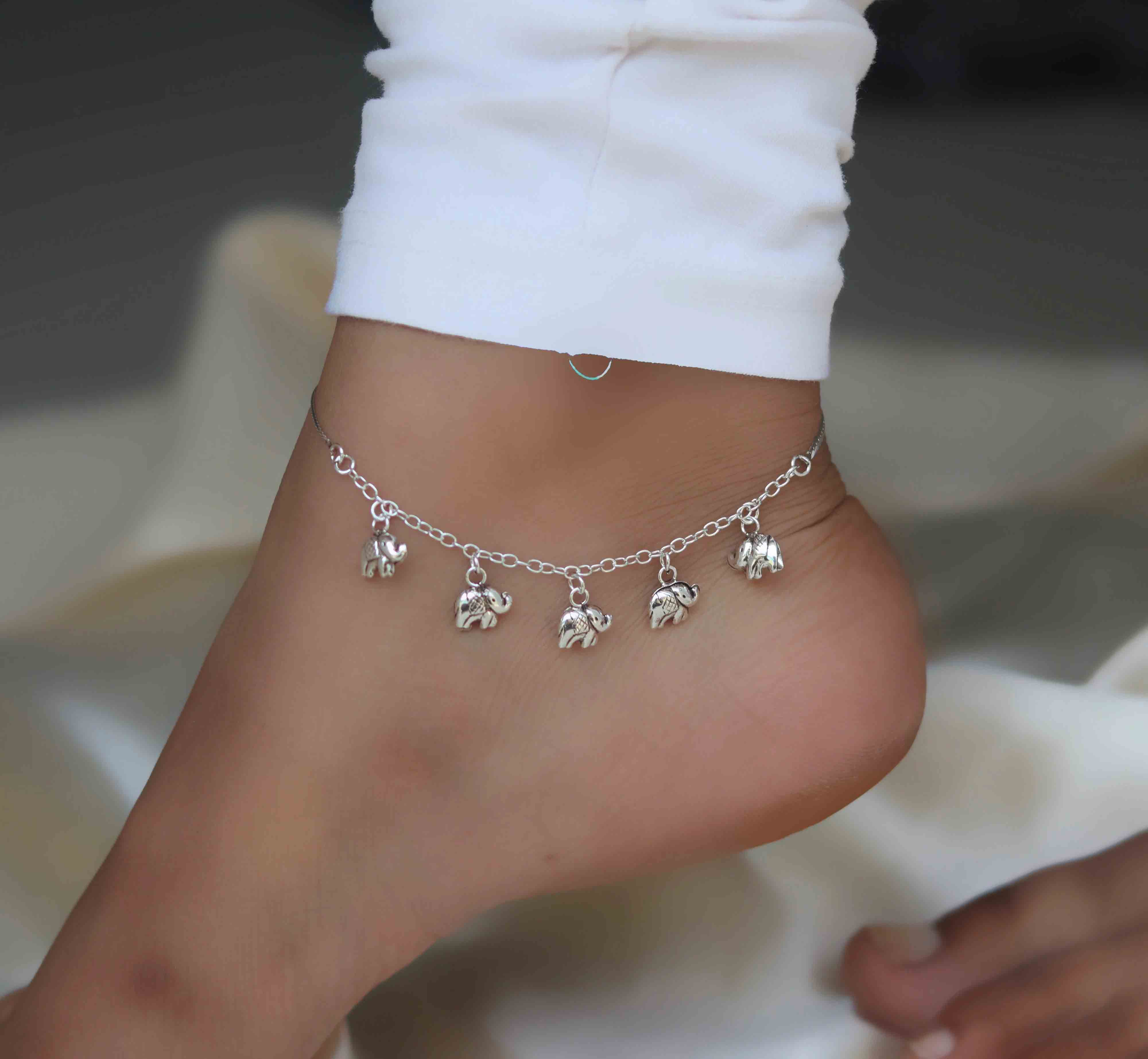 Hanging Elephant Charms Silver Payal