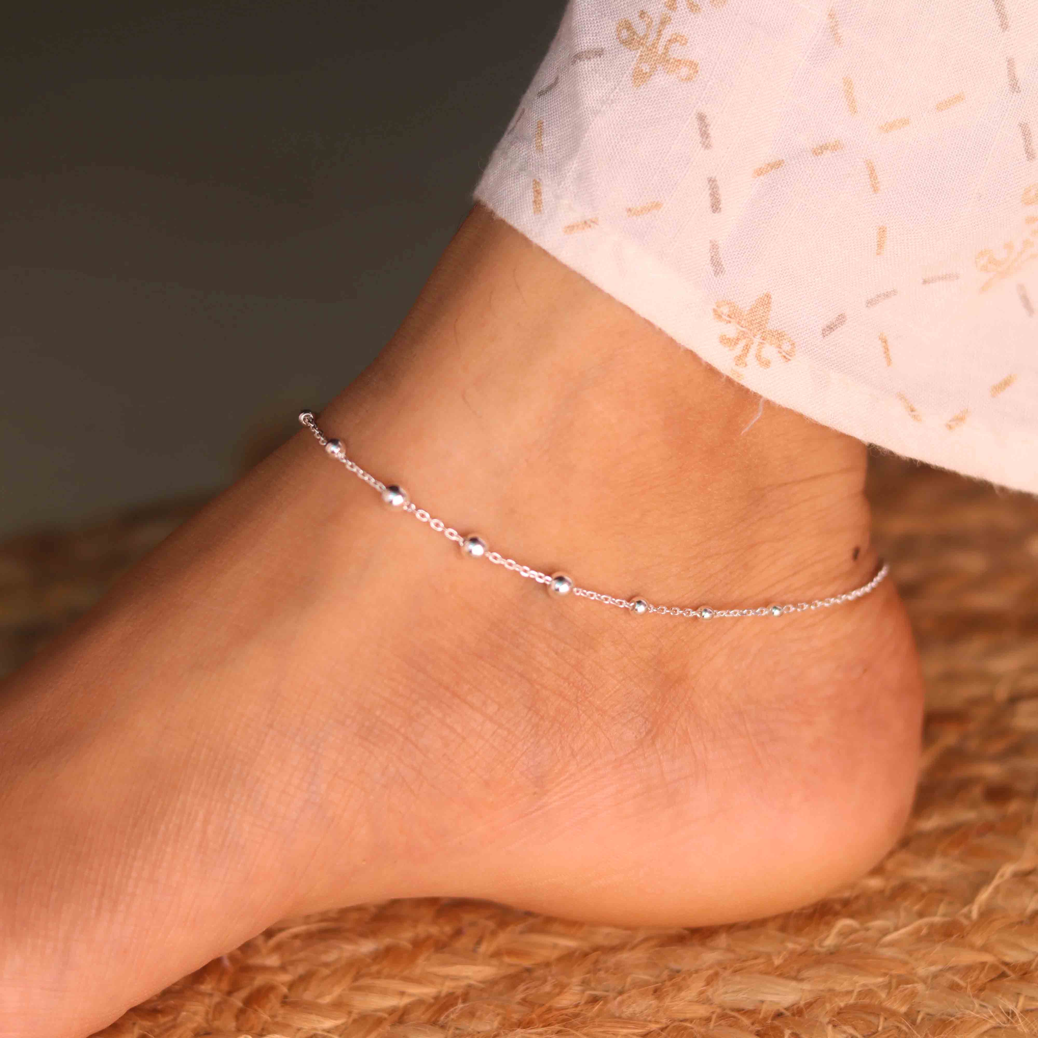 PureShine Silver Beads Payal for Women