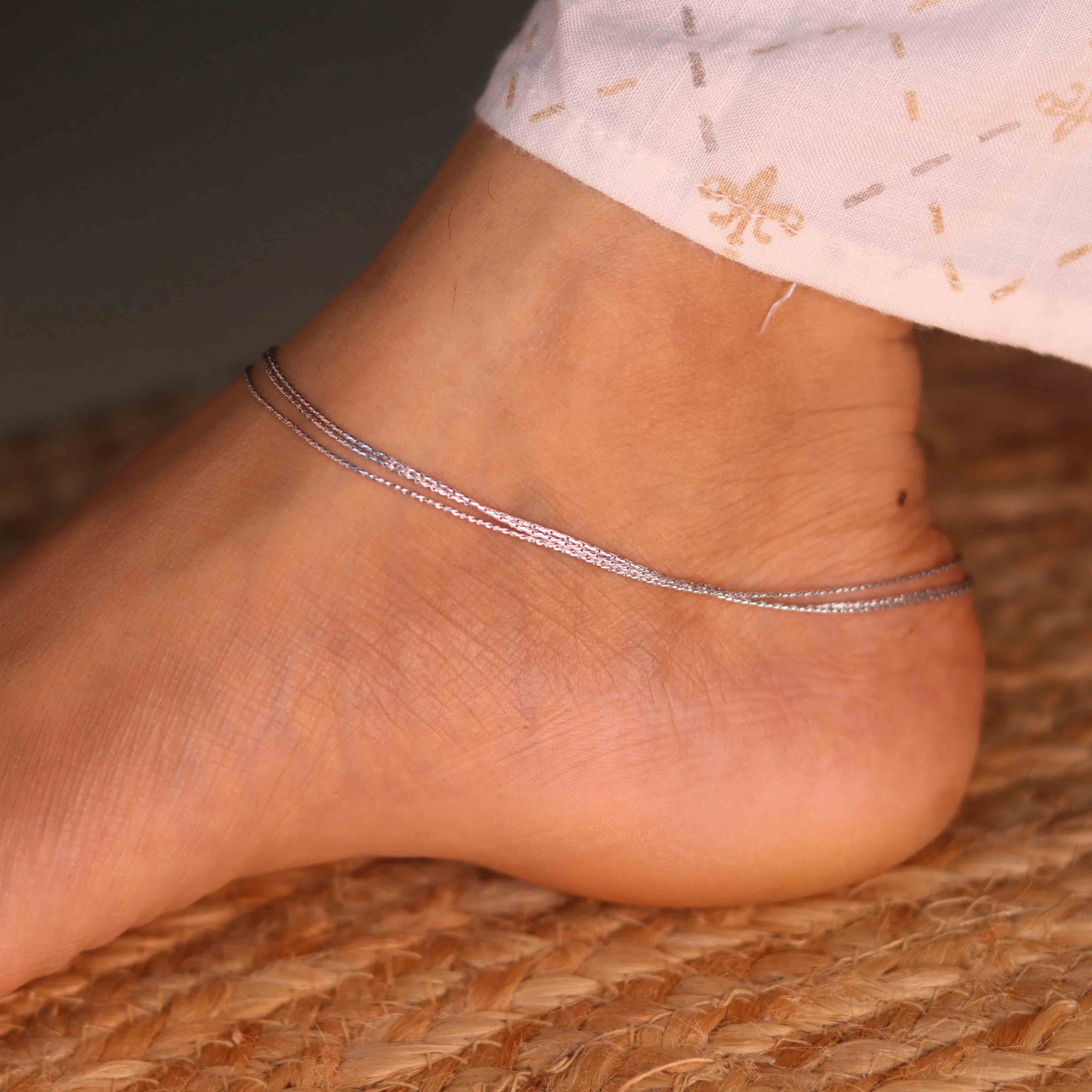 Liana Triple Layer Silver Payal for Women