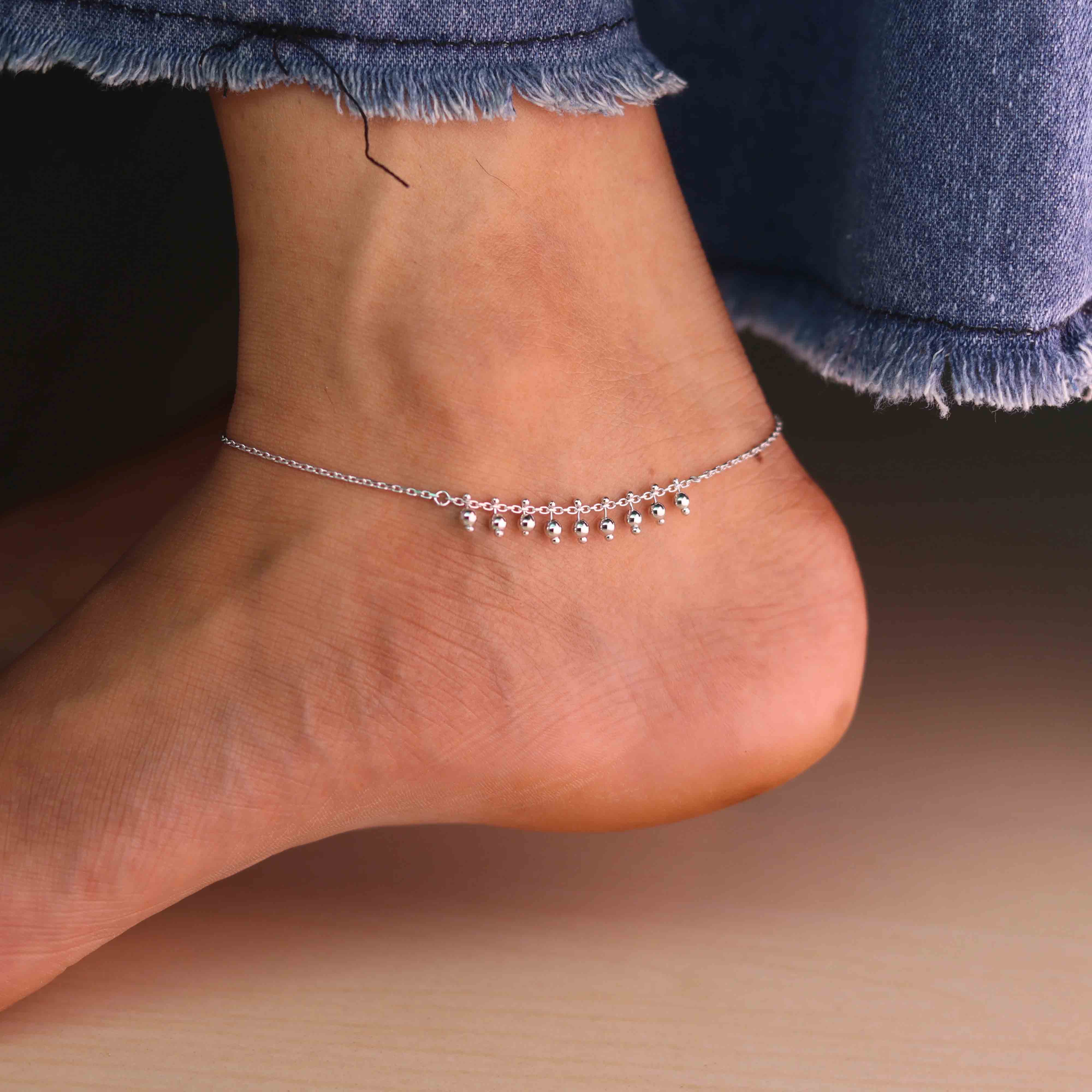 Charm Silver Payal with Dangling Beads for Women