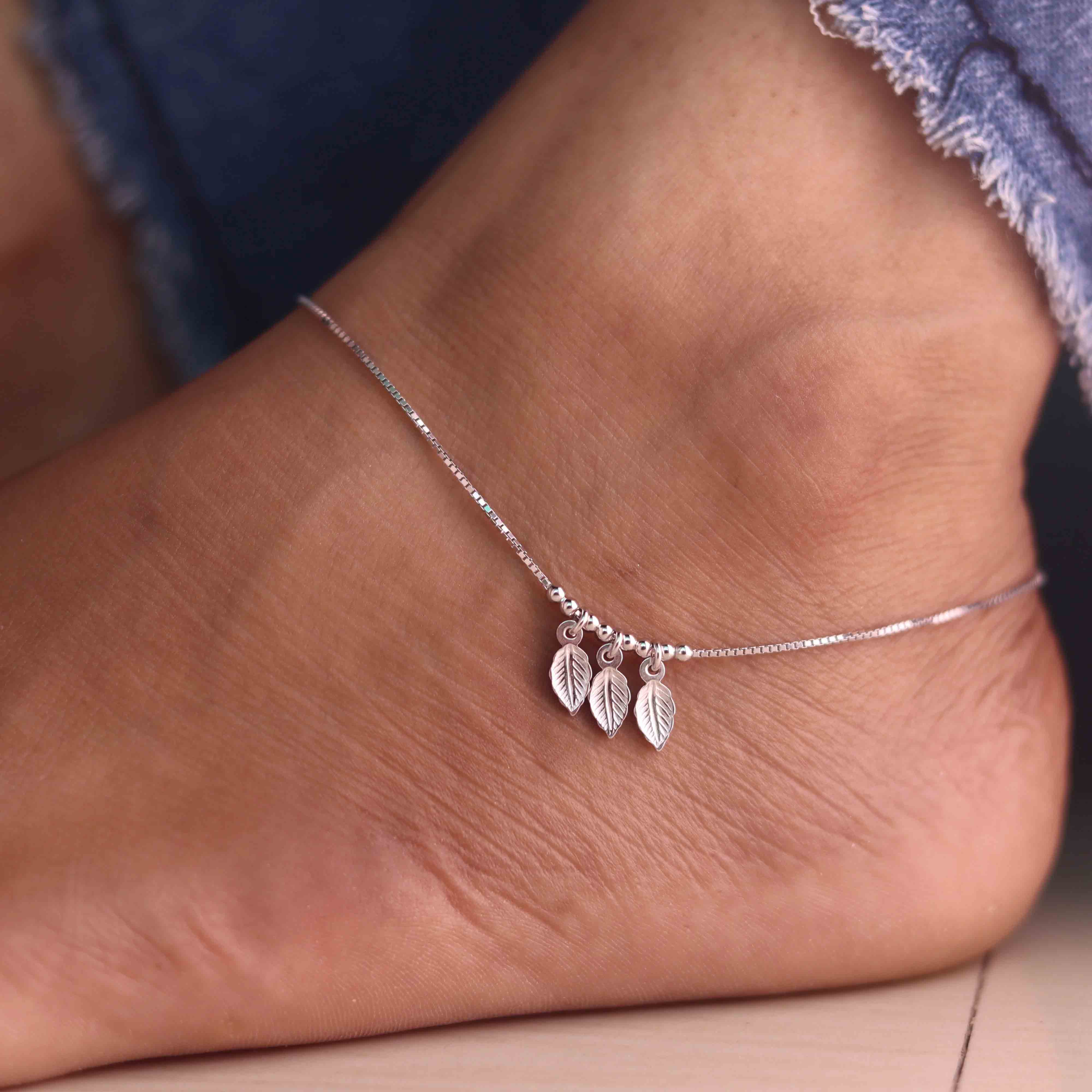 Leaf Dangle Silver Anklet for Women