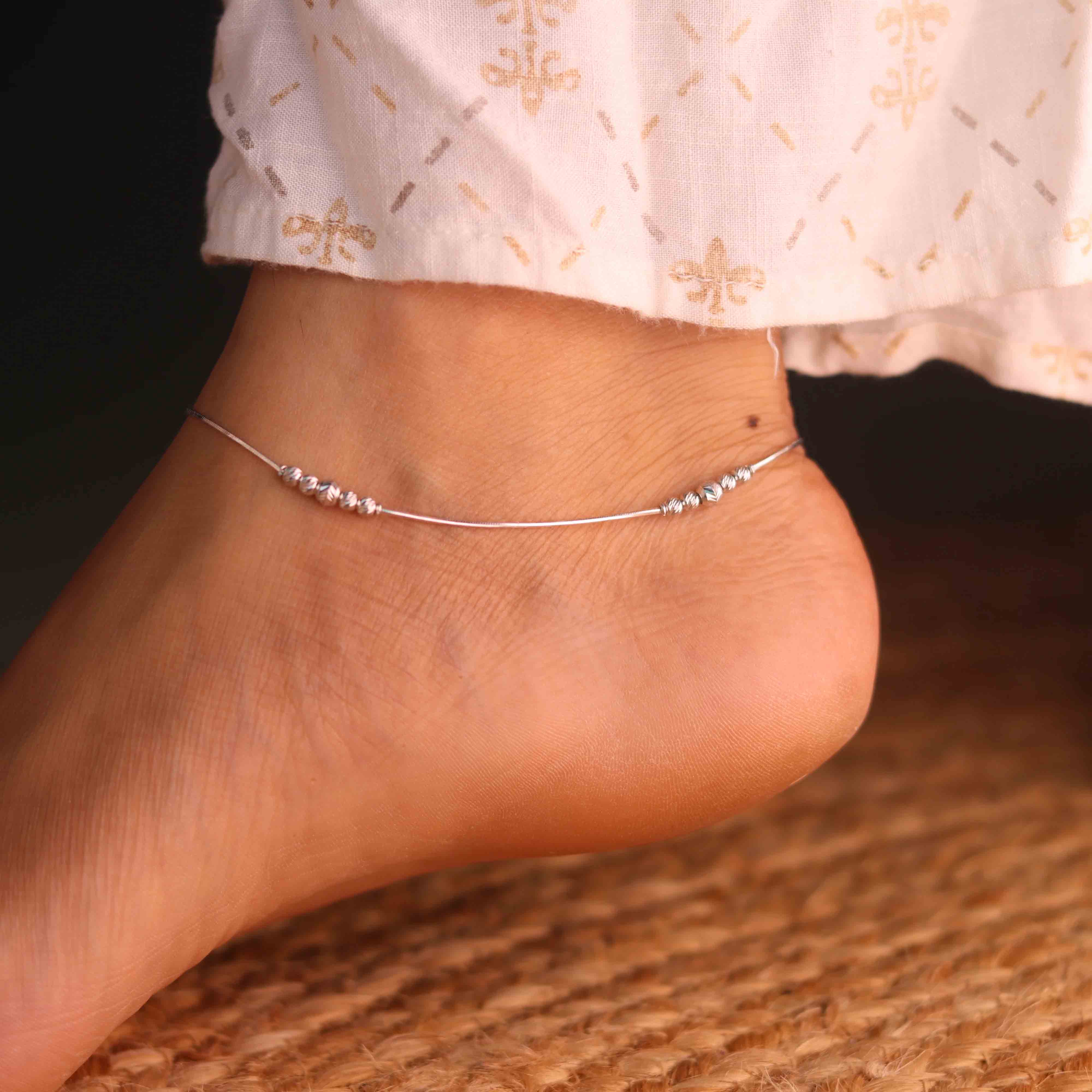 Eva Silver Beads Payal for Women